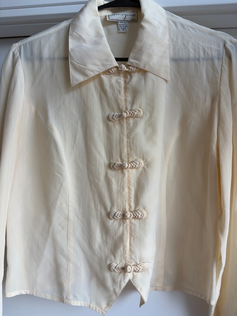 100% Silk Cream Vintage Button-Front Blouse
